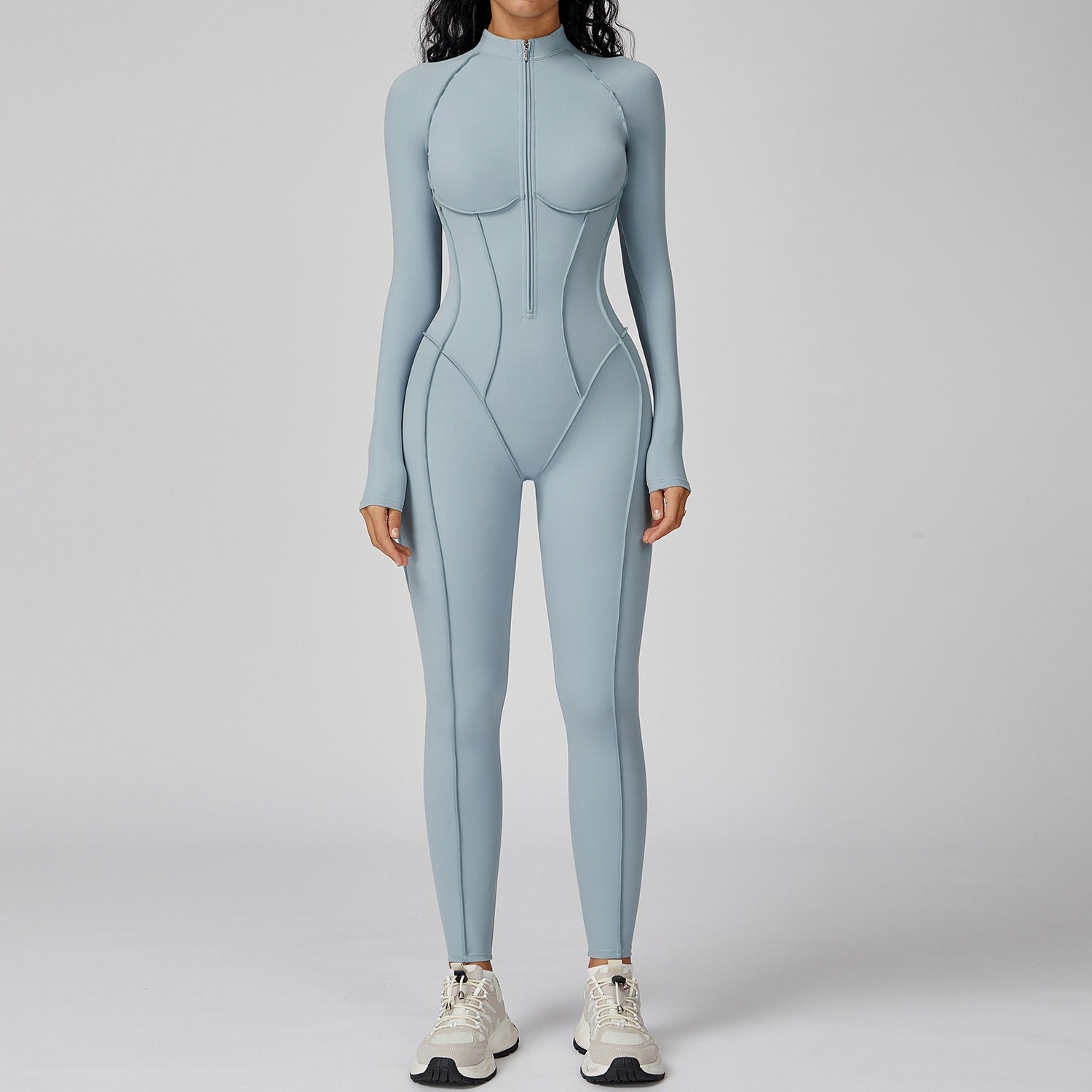 Contrast Stand Collar Sports Jumpsuit