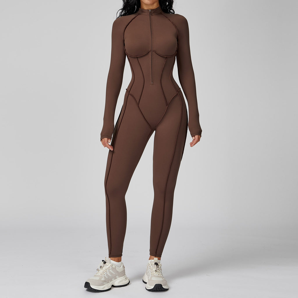 Contrast Stand Collar Sports Jumpsuit