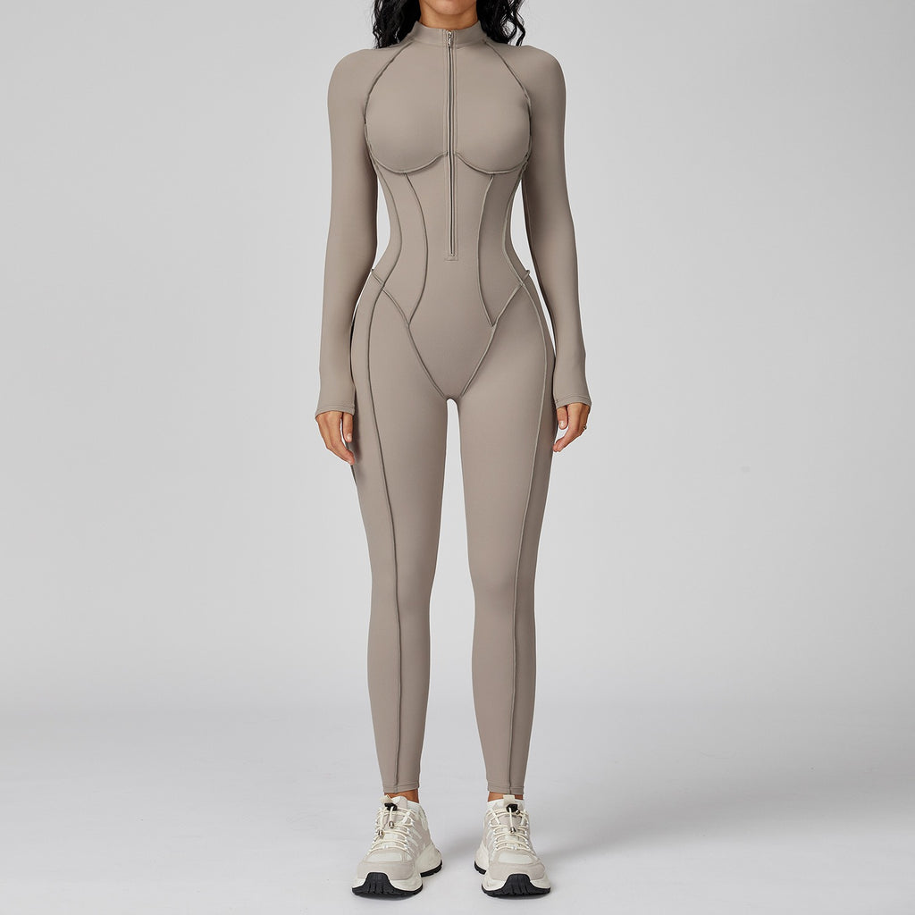 Contrast Stand Collar Sports Jumpsuit