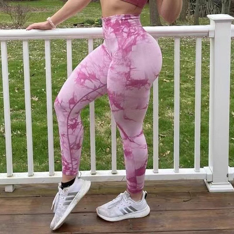 High Waist Tie-Dye Seamless Peach Yoga Tights