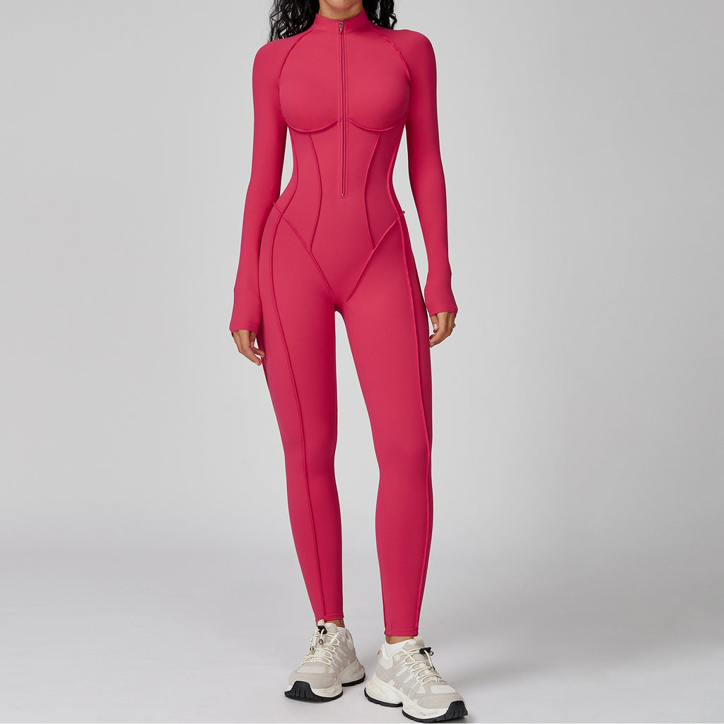 Contrast Stand Collar Sports Jumpsuit