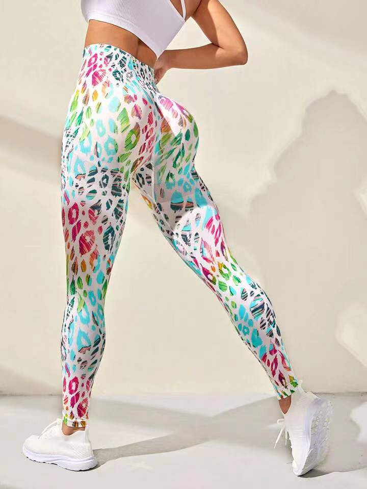 Seamless Peach Tie-Dye High Waist Yoga Pants for Women