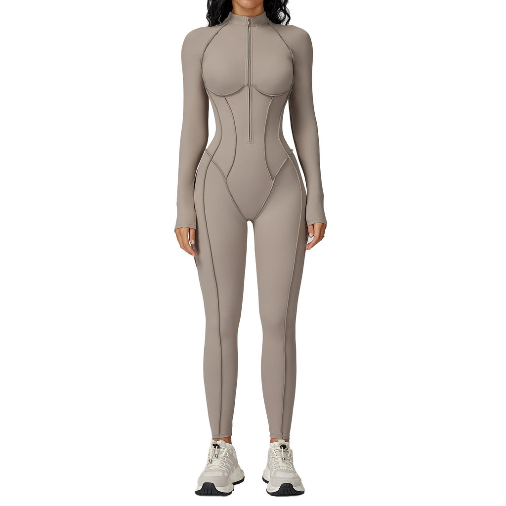 Contrast Stand Collar Sports Jumpsuit