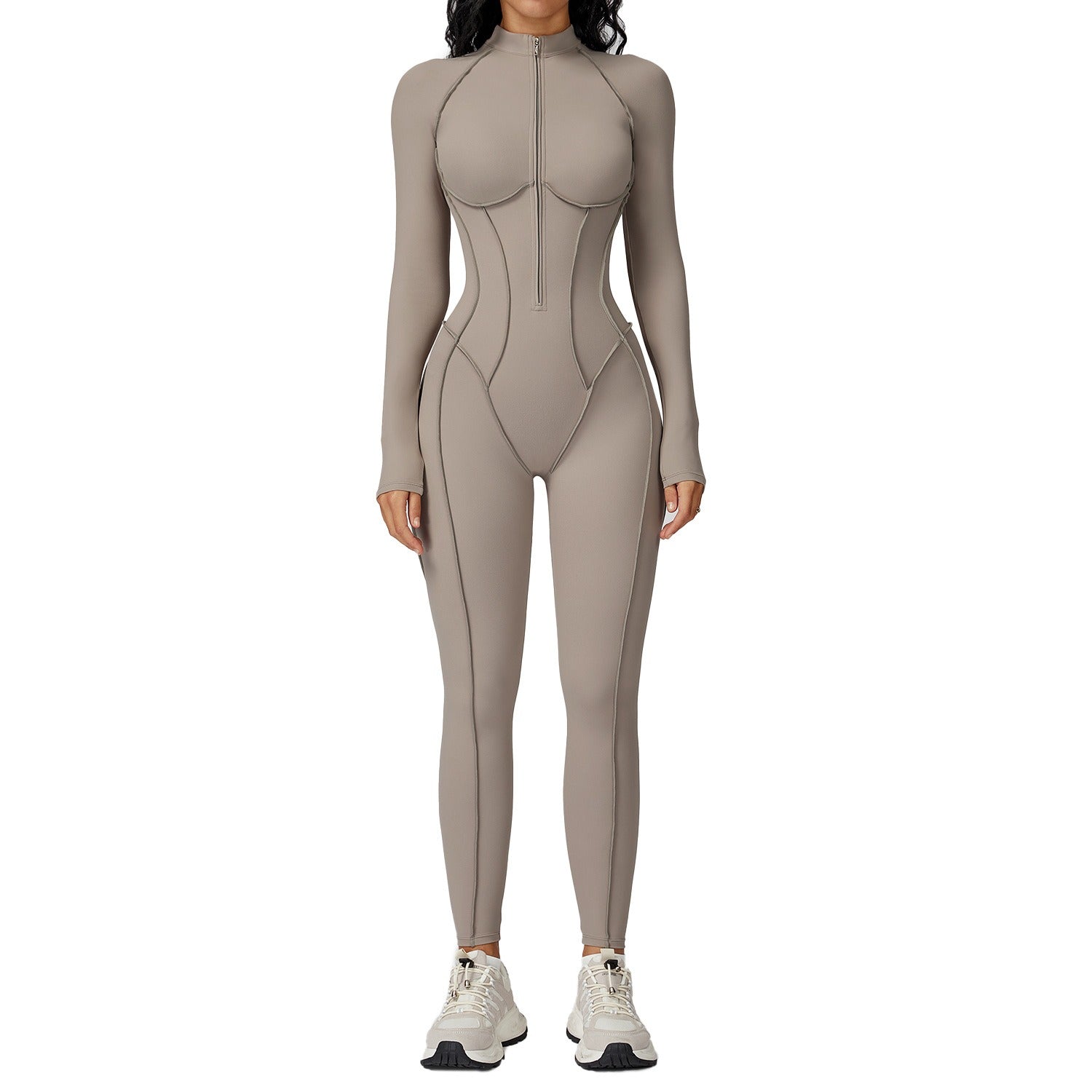 Contrast Stand Collar Sports Jumpsuit