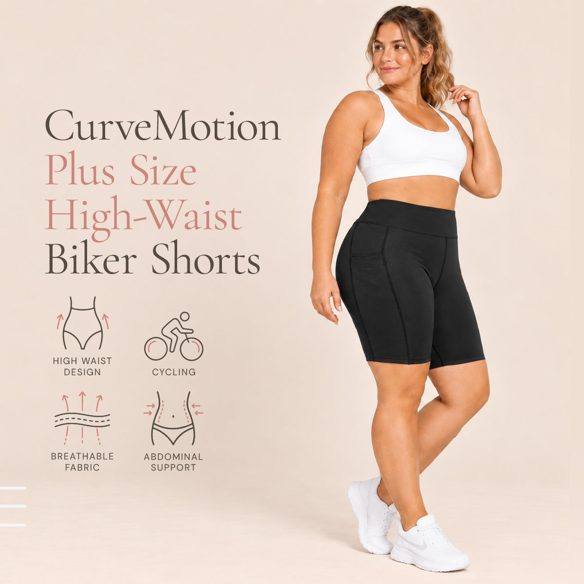 CurveMotion Plus Size High-Waist Biker Shorts