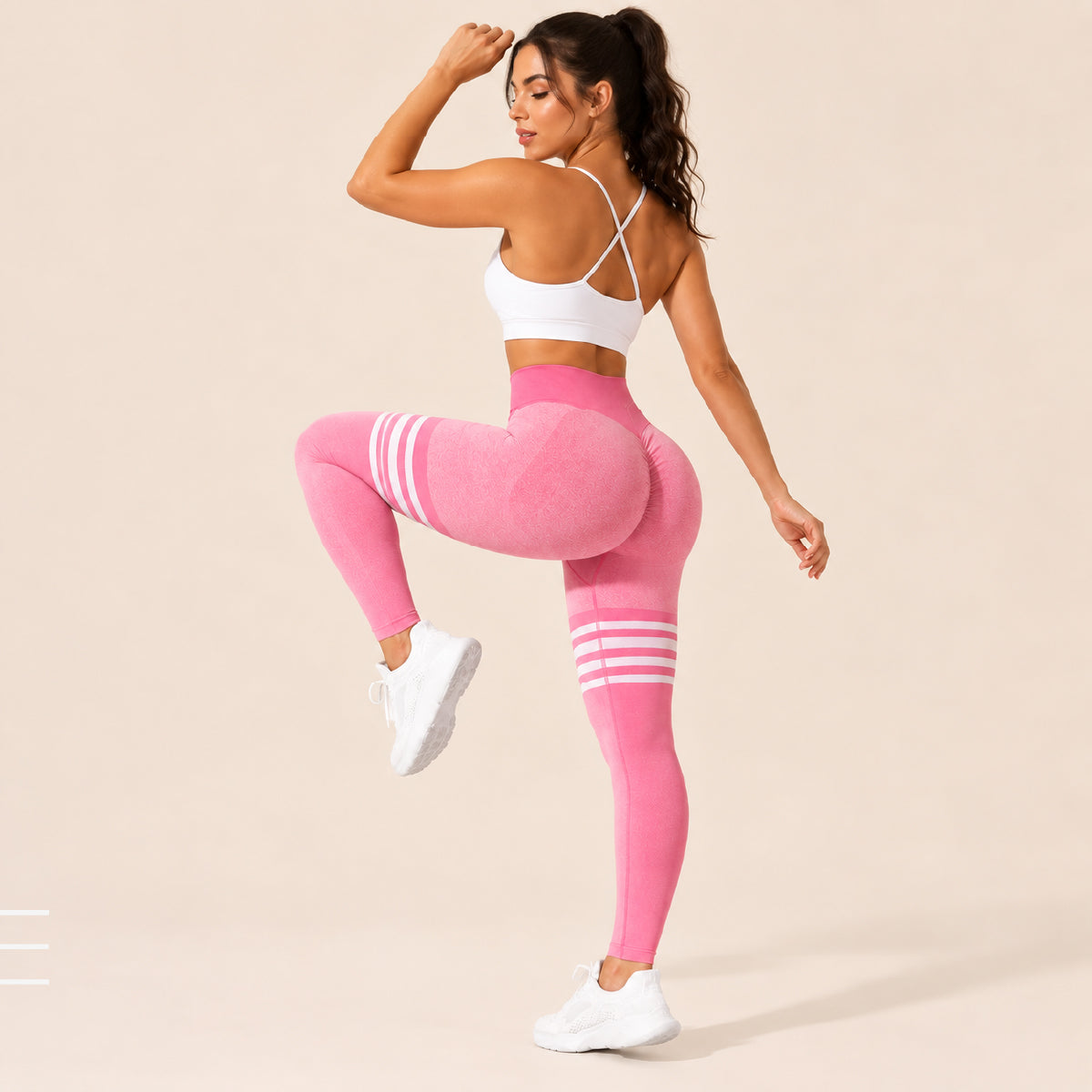 CurveMotion Striped High-Waist Hip-Lift Sports Tights