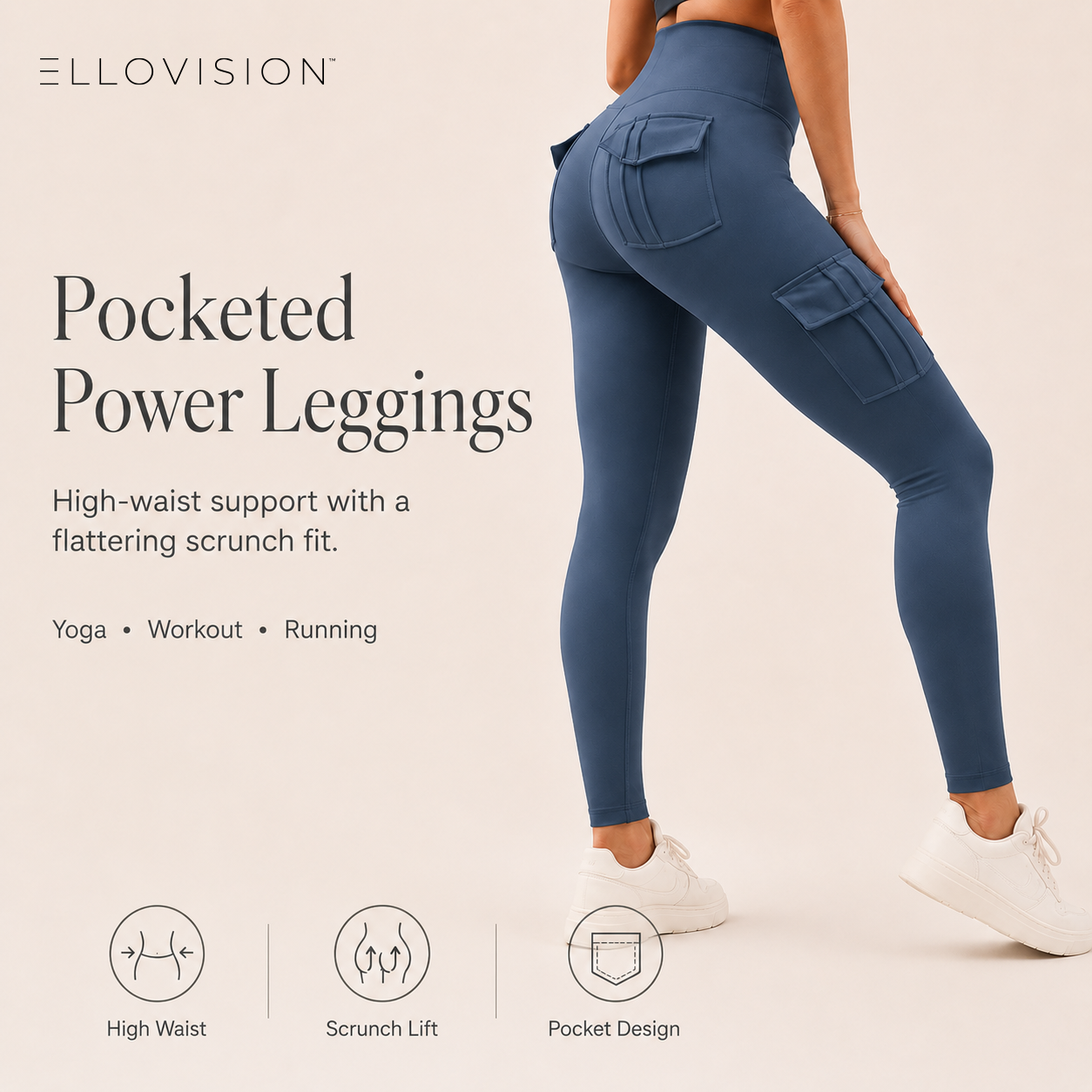 High Waist Pocketed Scrunch Leggings for Workout & Yoga