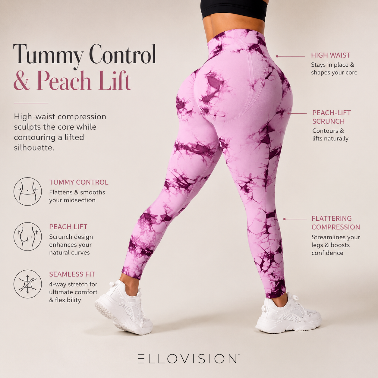 High Waist Tie-Dye Seamless Peach Yoga Tights