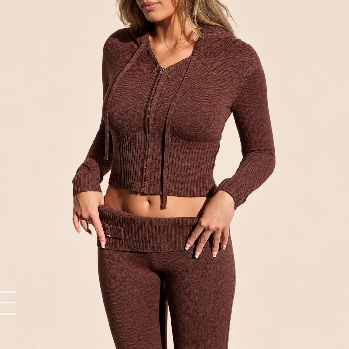 LuxeSilhouette Women’s 2-Piece Knitted Hooded Set