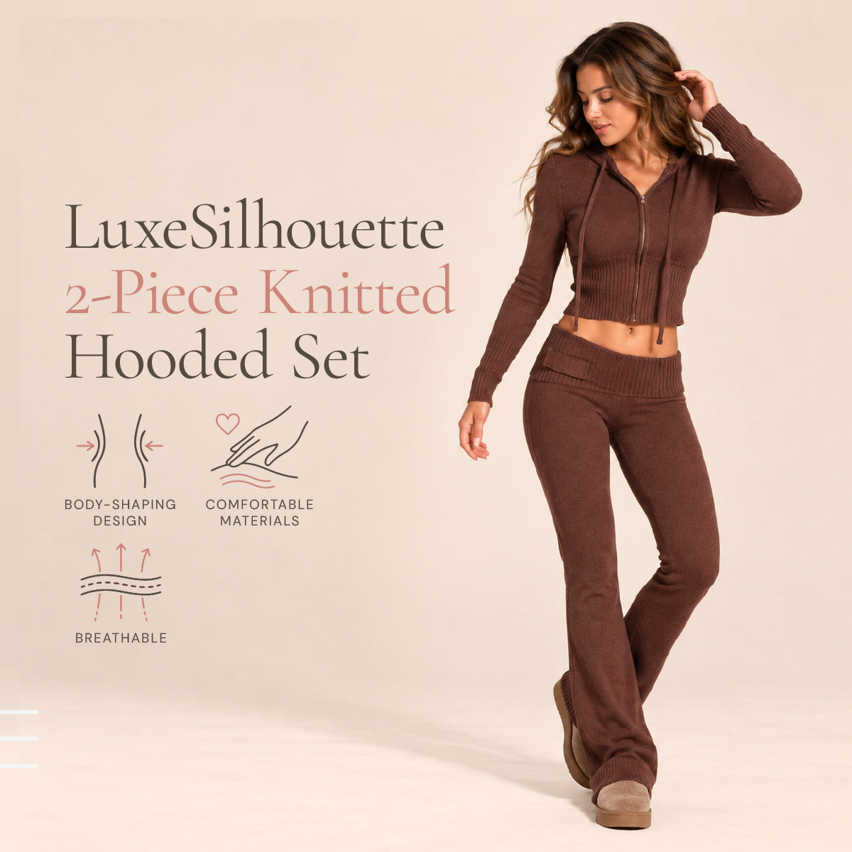 LuxeSilhouette Women’s 2-Piece Knitted Hooded Set