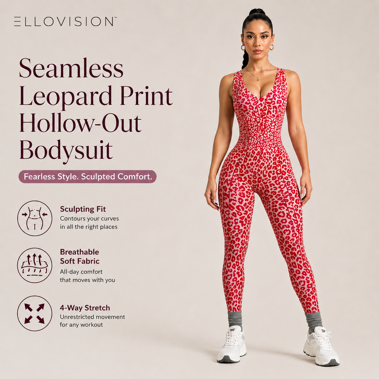 Seamless Leopard Print Hollow-Out Bodysuit