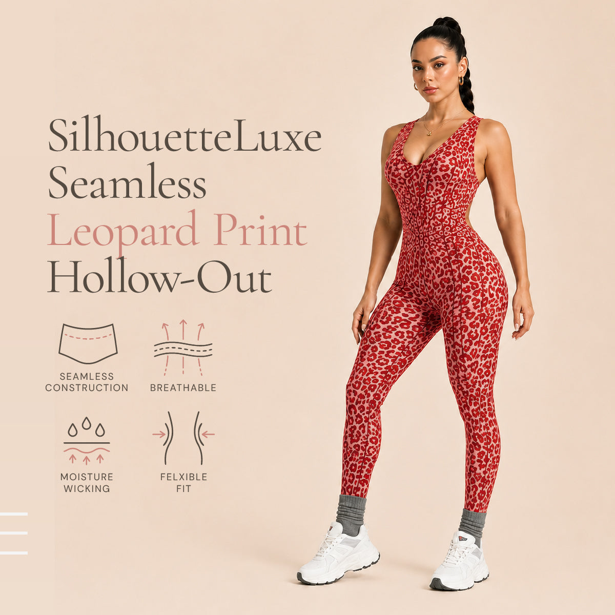 SilhouetteLuxe Seamless Leopard Print Hollow-Out Bodysuit