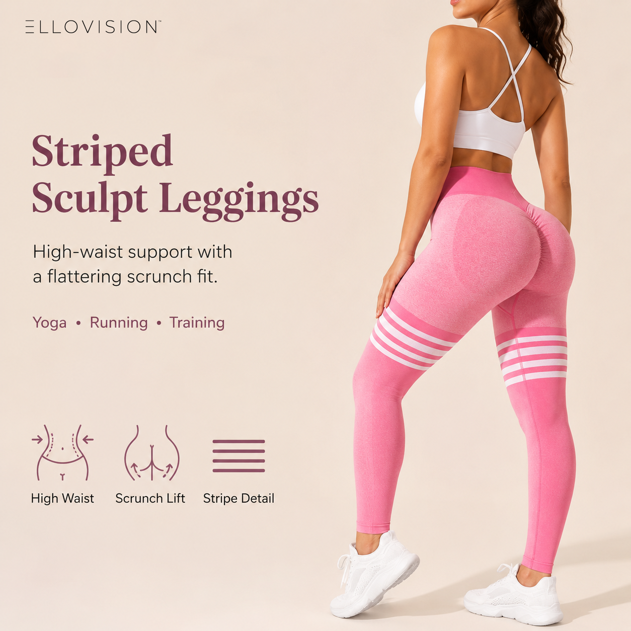 Striped Outdoor Sports Tights High Waist Hip Lift Running Exercise Workout Pants