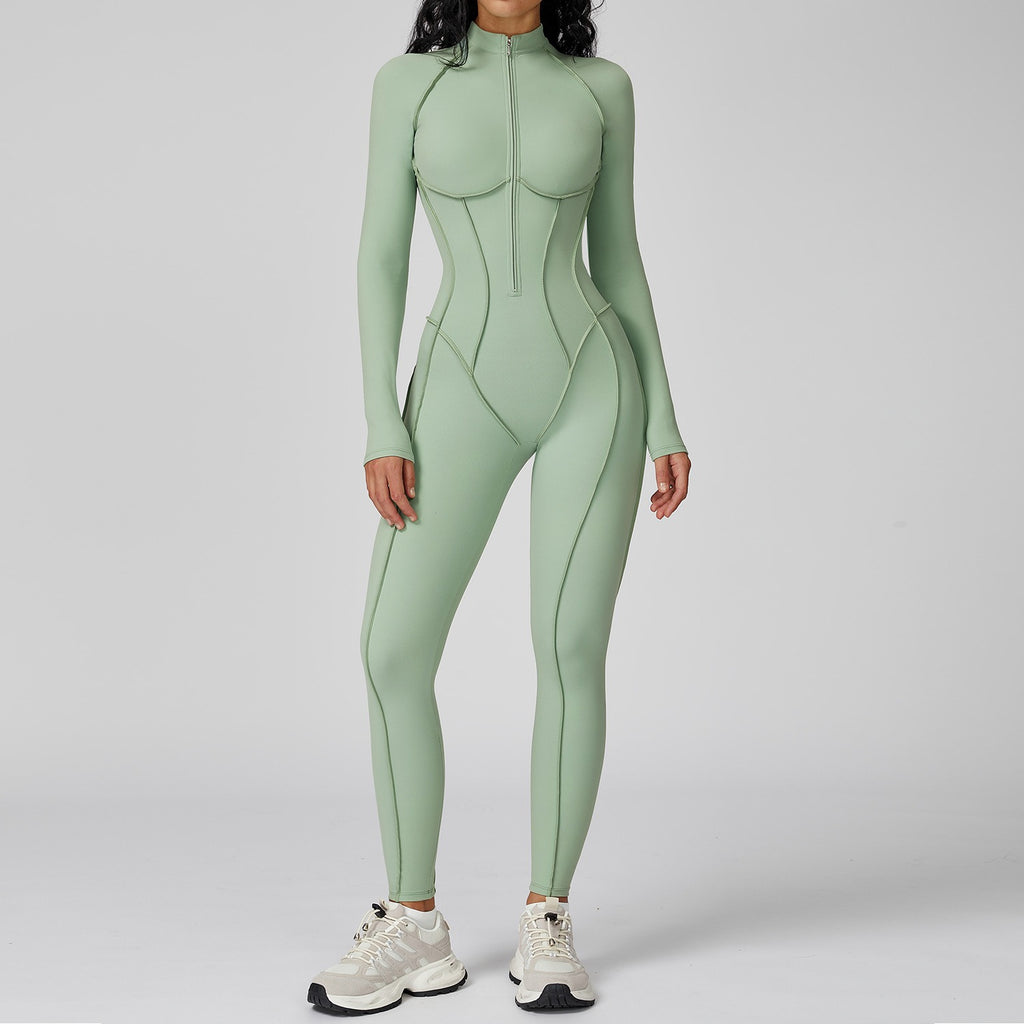 Contrast Stand Collar Sports Jumpsuit