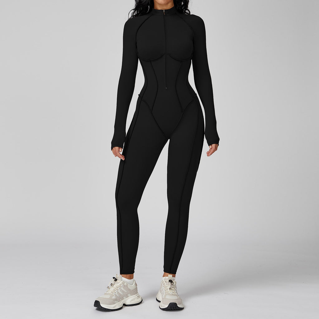 Contrast Stand Collar Sports Jumpsuit