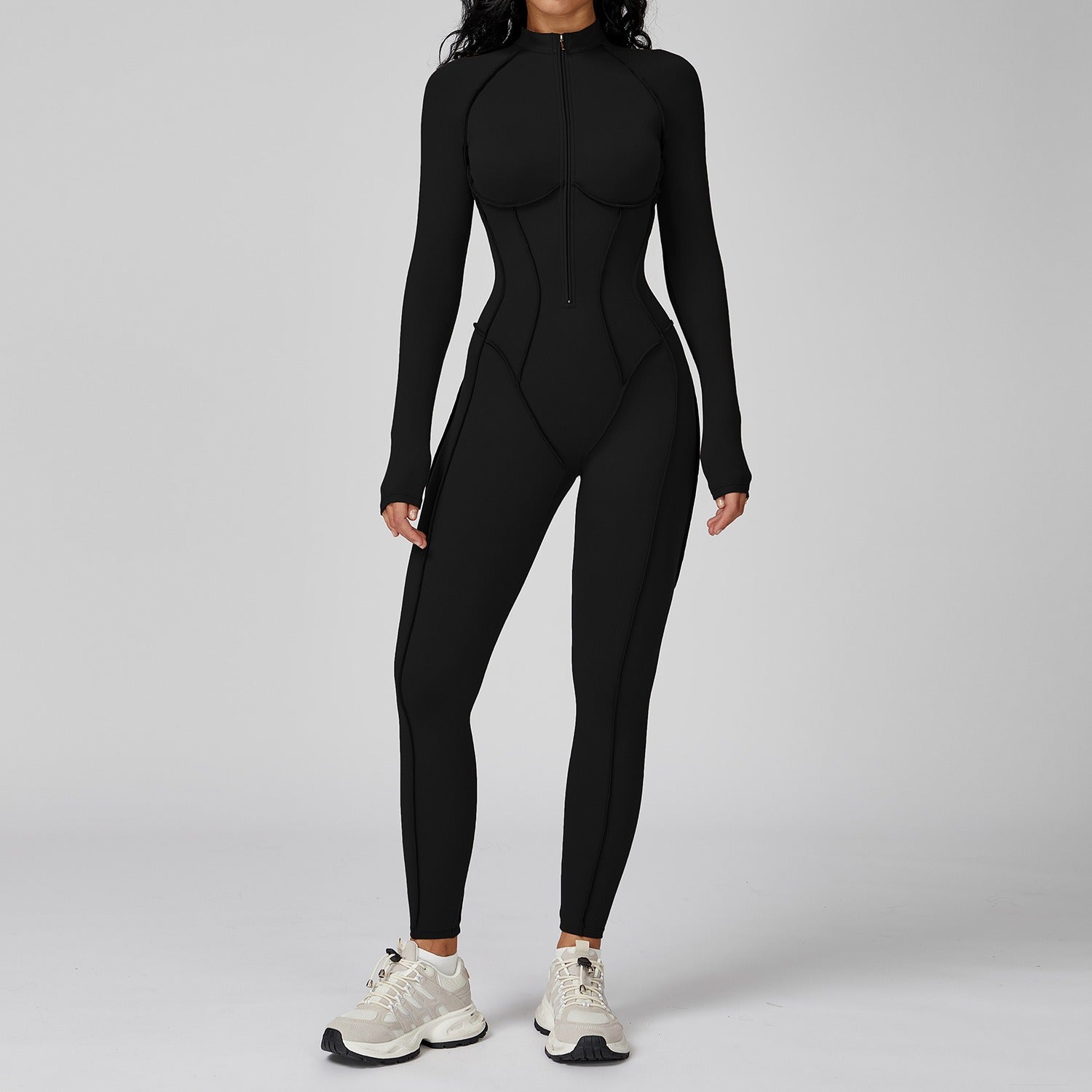Contrast Stand Collar Sports Jumpsuit